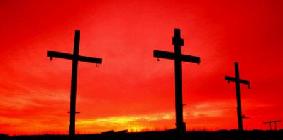 3 crosses red sunset